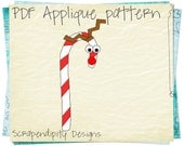Fabric Applique Template - Christmas Applique Pattern / DIY Candy Cane Shirt Design / Reindeer Iron on Patch / Kids Holiday Clothing AP60-D