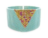 Mint Triangle Cuff, Beaded Bracelet Cuff, Gold Triangle Cuff, Gold Arrow Bracelet, Geometric Cuff, Handmade OOAK by JeannieRichard