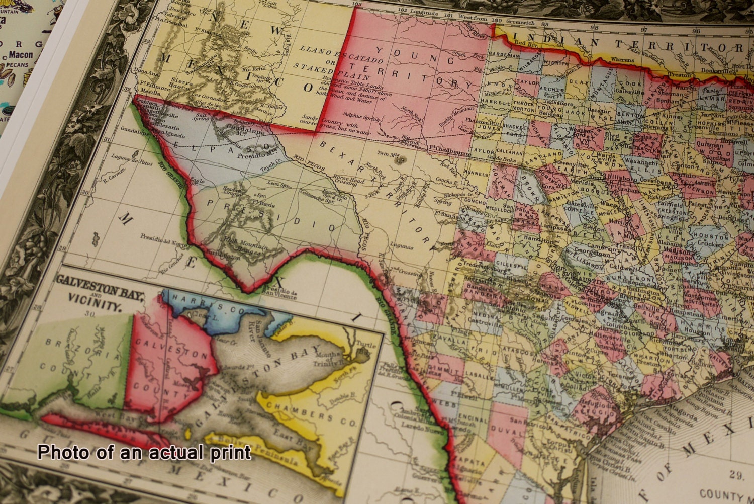 Vintage state map of Texas - 1860 PRINT - 11 x 14" (Larger sizes available)