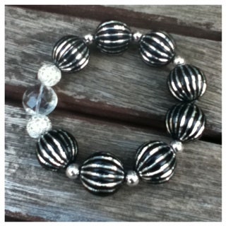 Black & Silver Faceted Beaded Bracelet