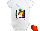 Music On TV Baby Onesie, Print From Original Hand Drawing , Romper, Jumper, Creeper, Great Baby Shower Gift, Birthday Gift Or Party Favor