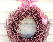 THINK PINK-Spring Door Wreath-Baby Shower Wreath-Breast Cancer Awareness-Wedding Wreath-Scented Vanilla Sugar-Custom Choose Ribbon and Scent