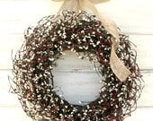 CREAM & COUNTRY RED Burlap Wreath-Rustic Wreath-Summer Door Wreath-Scented Baked Apple Pie-Custom-Choose your Scent and Ribbon Color