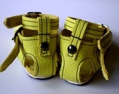 Limited Edition Neon Yellow Leather Toddler Sandal with Double Ankle Straps and Rubber Sole