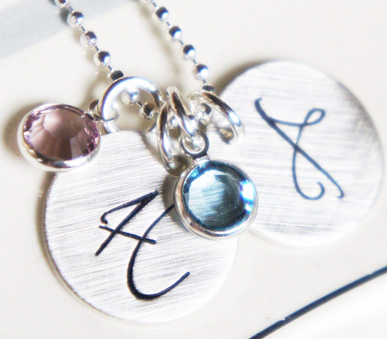 Personalized Initial Birthstone Necklace Mom Jewelry Custom Mothers Doube Monogram Birthdate Fancy Two Initial Gift for Her