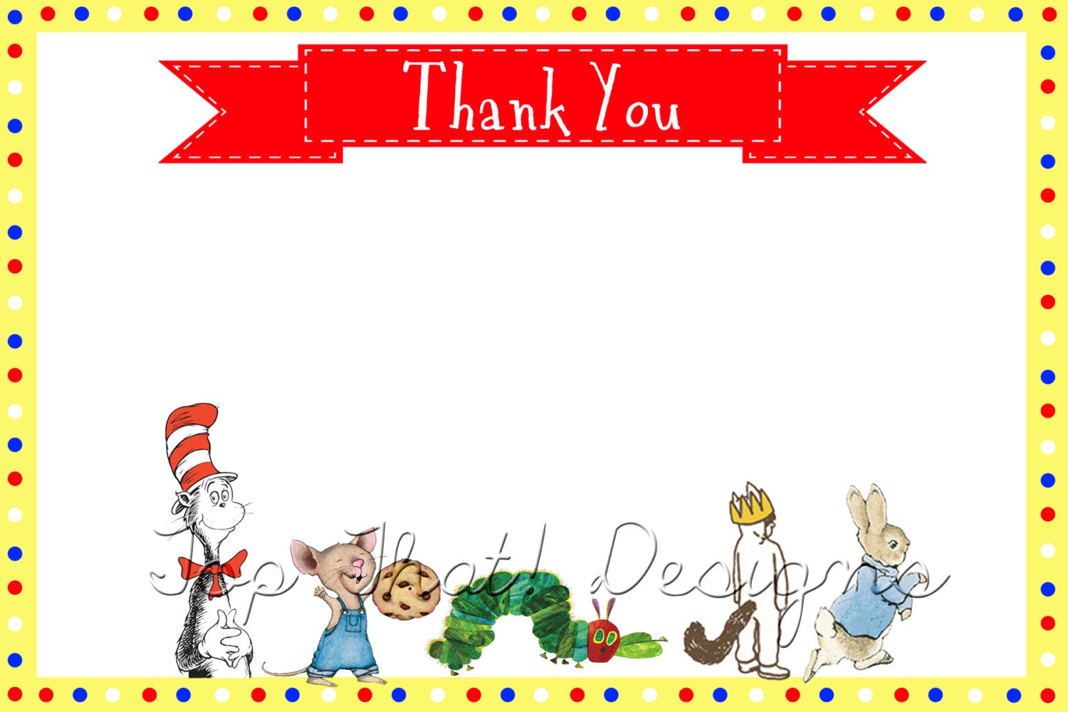 Children's Book Themed Baby Shower Thank You card- Collection Featured on HWTM Blog- INSTANT DOWNLOAD