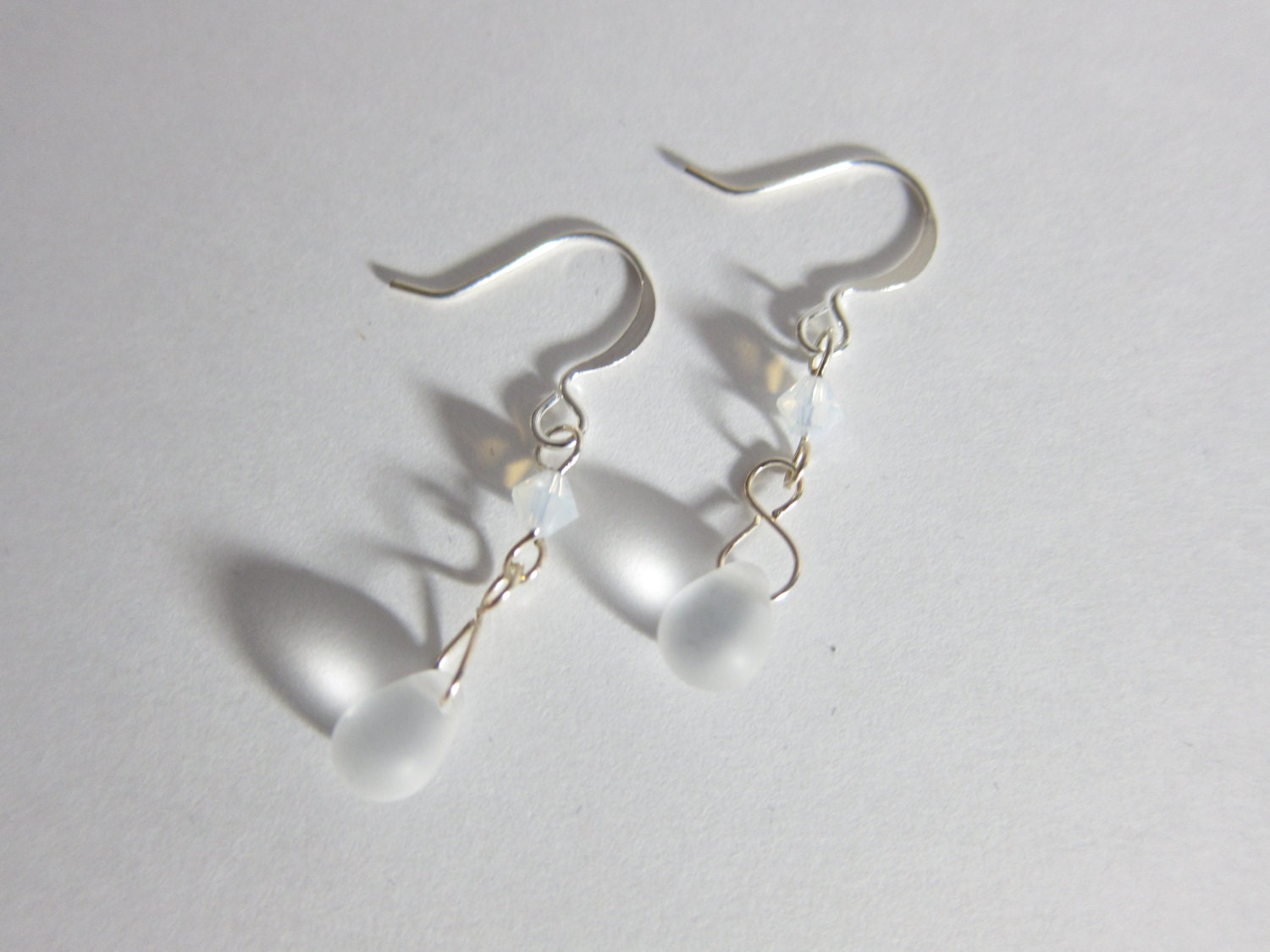 Swarovski Crystal Clear White Opal Frost Teardrop Dangle Earrings