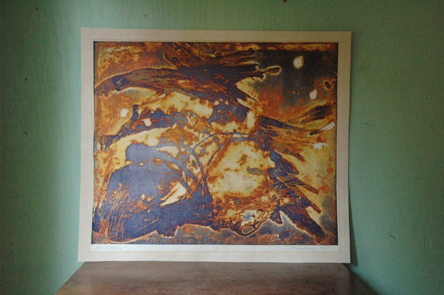 Modernist Abstract Mixed Media Lithograph - Mid Century Modern Brutalist Era Print