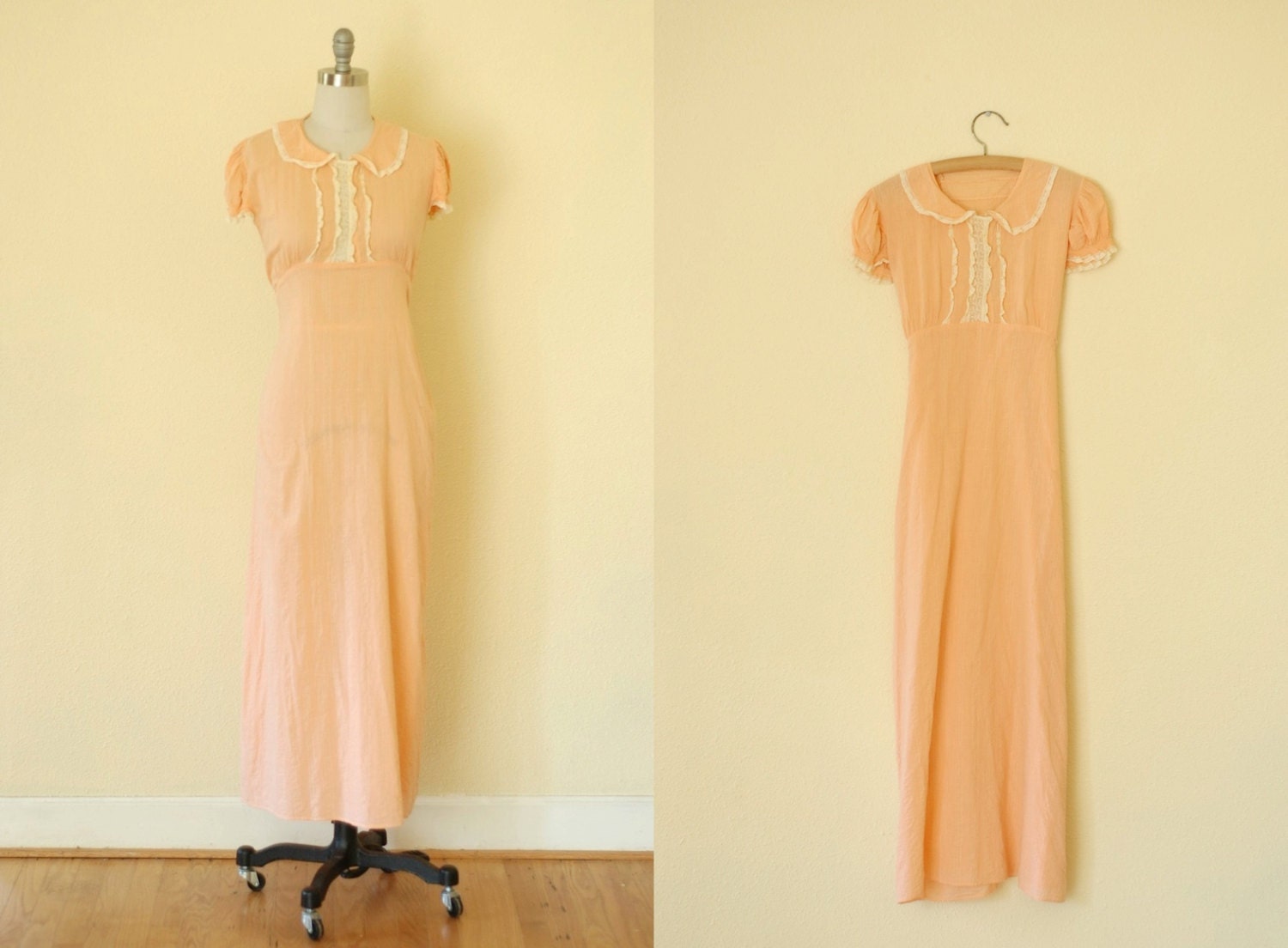 vintage 1930s lingerie / 30s peach cotton nightgown / size medium
