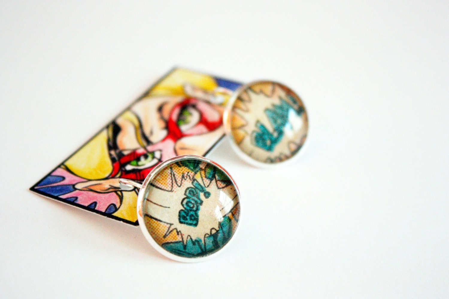 BOP BLAM Recycled vintage comic book earrings