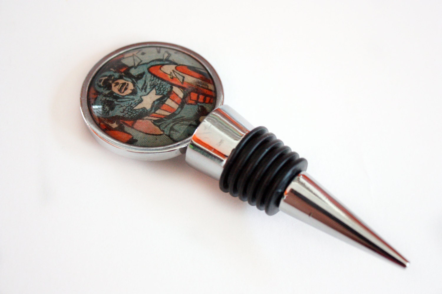 Recycled vintage comic book wine stopper