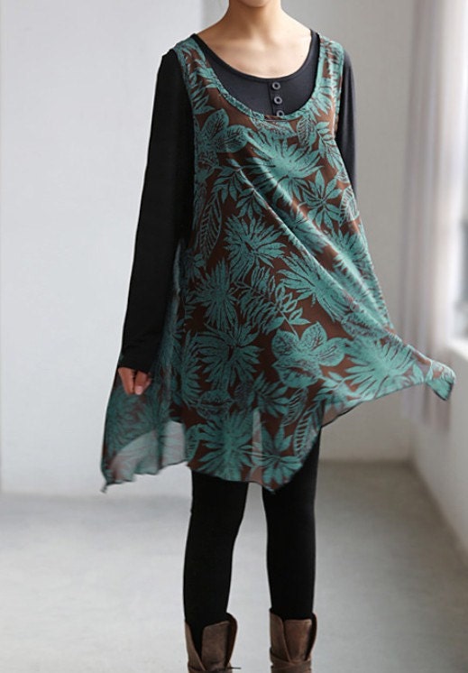 Gentle fragrance/ black cotton long t shirt/ Double layer dress/ Double layer Bottoming shirt/ long sleeved gown