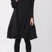Pile collar cotton dress in black
