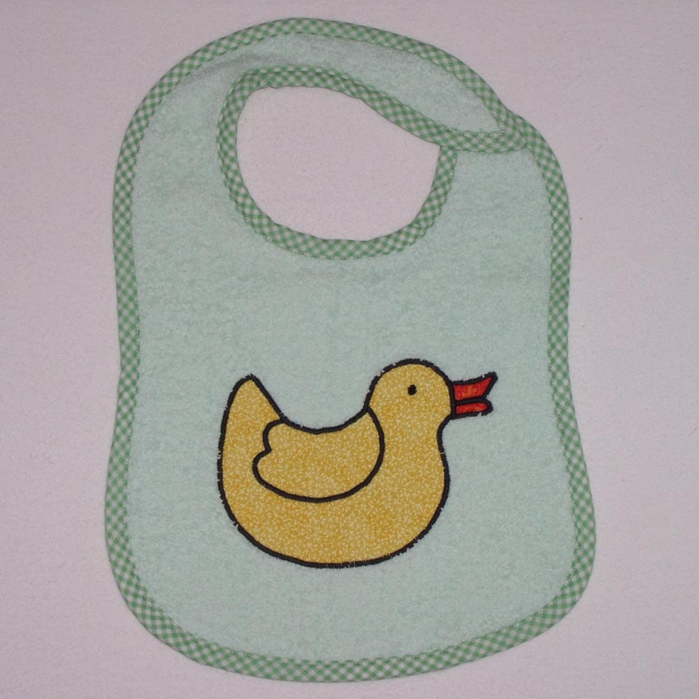 Toddler Bib- Ducky Applique Green Terrycloth Toddler Bib