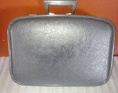 Vintage Suitcase Overnight Bag Slate Blue with Mirror