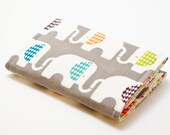 Elephant Business Card Holder, Organic Fabric, Card Case with snap closure, Grey