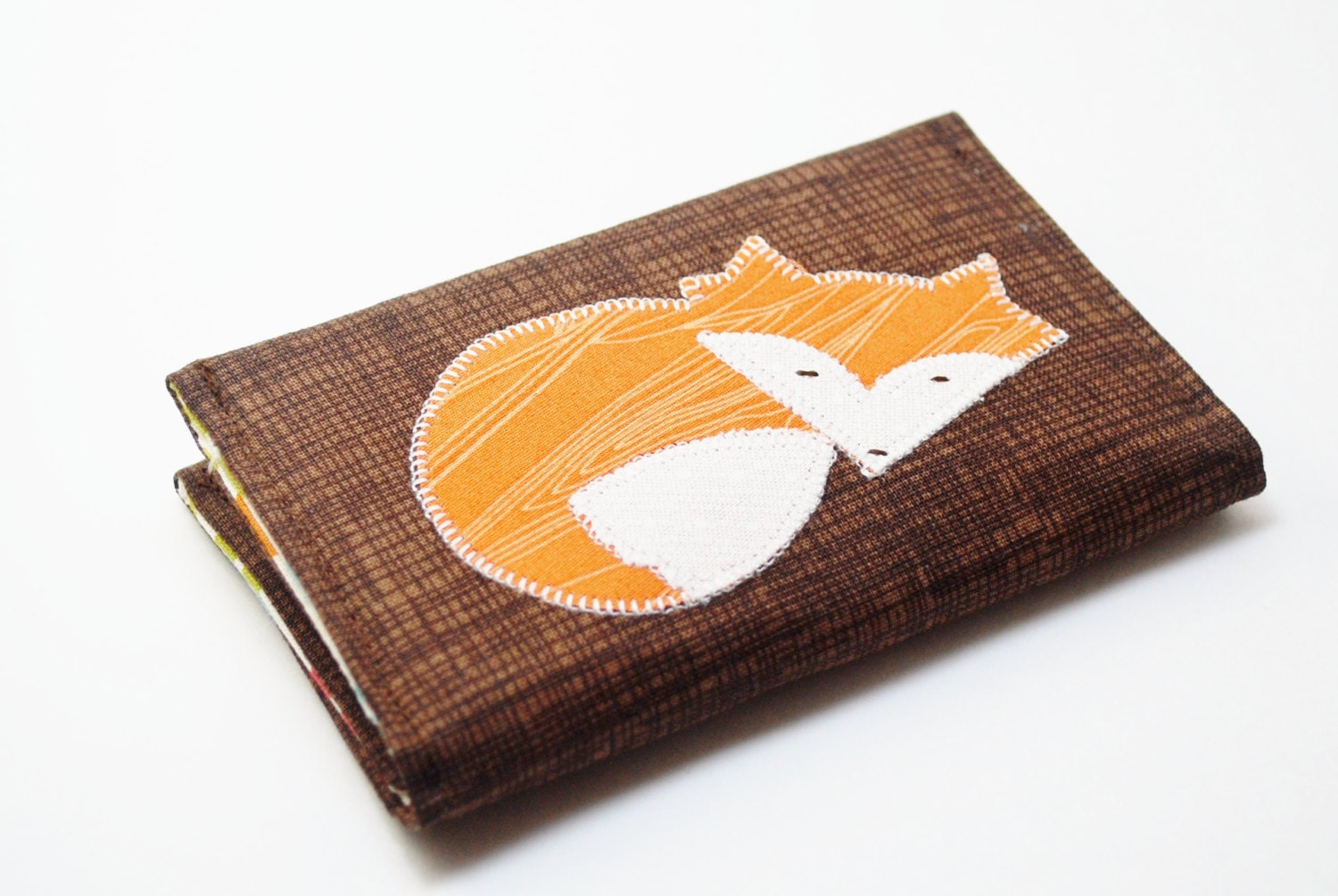 Business Card Holder, Fox Applique Wallet, Credit Card Case, Woodland Animals, Orange, Brown