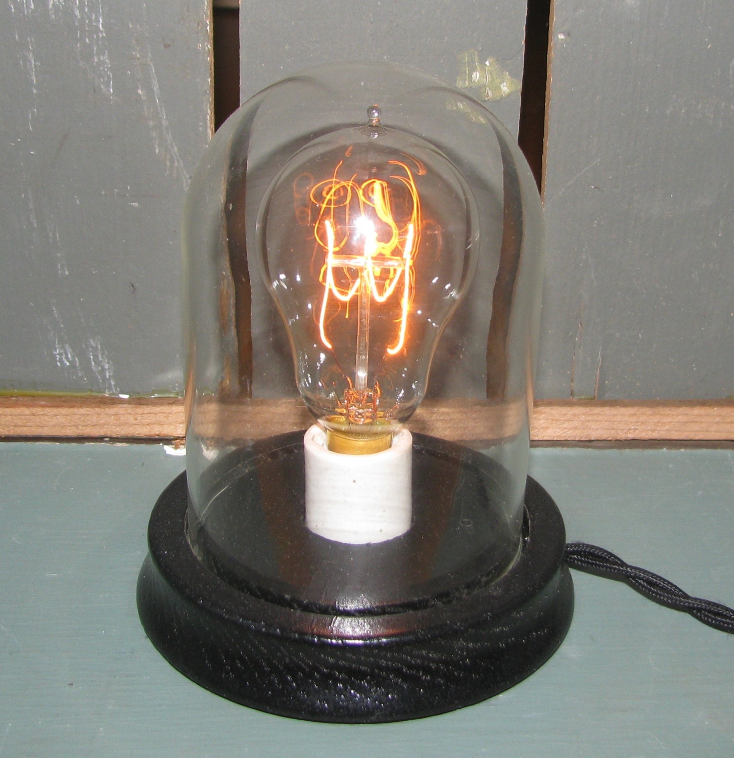 Edison Bell Jar Glass Dome Desk Lamp Table Accent by Obtaniac