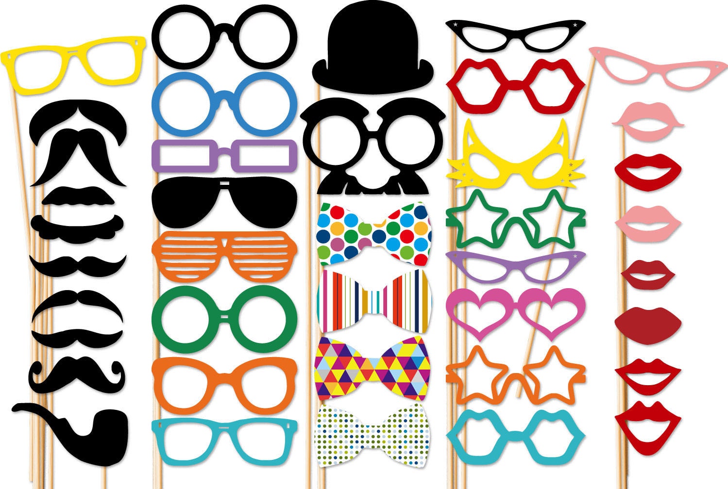 Photo Booth Props - 40 Piece Wedding Party Props Set - Photobooth Props