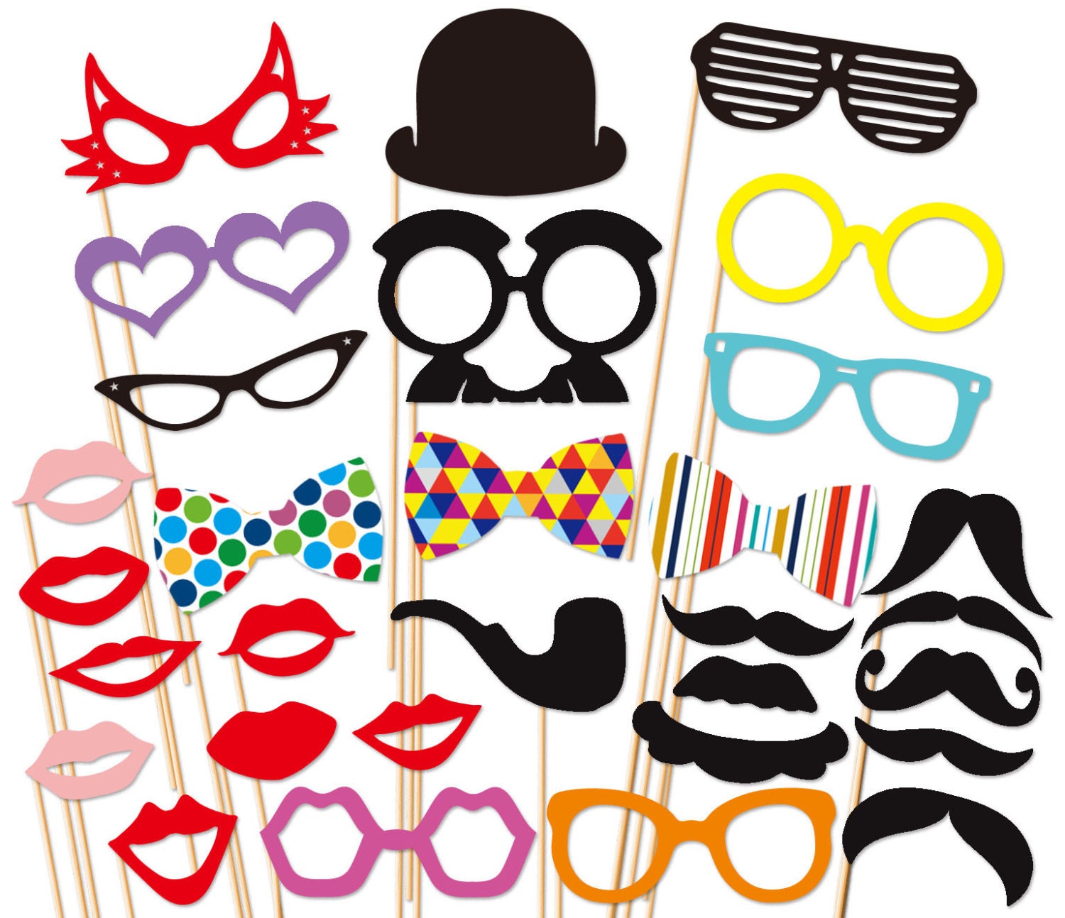 Photobooth Props - 30 Piece Photo Booth Props set - Wedding Photo Props