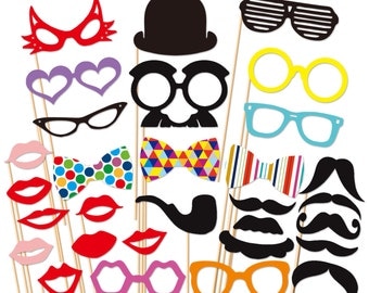 Best Wedding Photo Booth Props - 30 piece set - Party Photobooth Prop