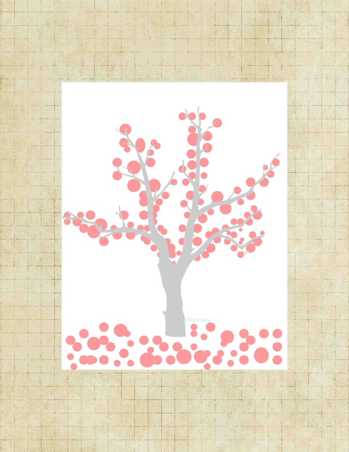 Tree Art Print-8x10-,red and grey