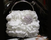 Bridal clutch, bridal ruffle evening bag,vintage inspired wedding clutch, bridal evening bag, White crystal clutch