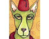 Original ACEO Dog with Fez, Whimsical and Goofy Beast
