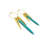 Turquoise Howlite Spike Earrings with Gold Hoop Earwires -  Dagger, Stone, Point, Aqua Blue, Tribal Boho Beachy Spring Fashion