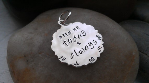 Bridal bouquet memorial hand stamped sterling silver charm