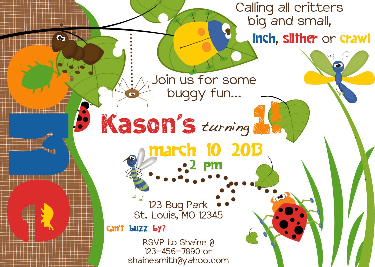 PRINTABLE Bug Insect Birthday Party Invite- DIY printable party invitation by Luv Bug Design