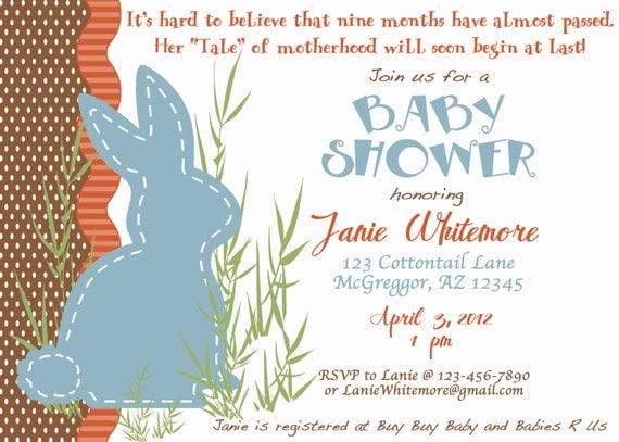 PRINTABLE Bunny Rabbit Themed Baby Shower Invitation-DIY printable party invitations by Luv Bug Design