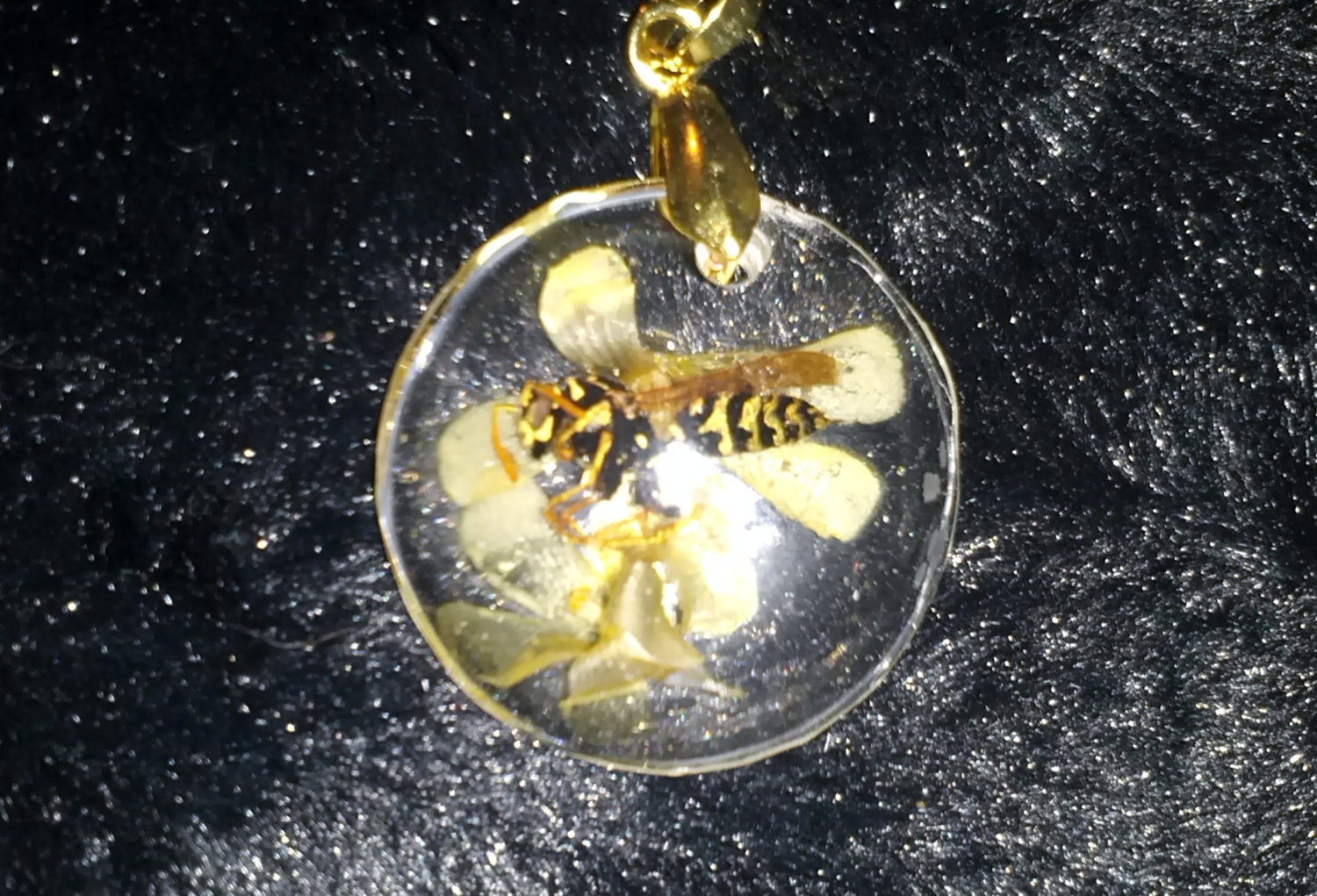Resin necklace with real wasp and flowers
