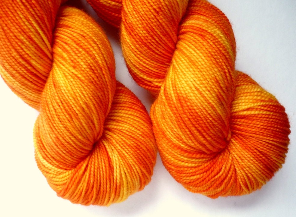 Hand Dyed Sock Yarn - Superwash Merino Sock Weight in Marigold Colorway