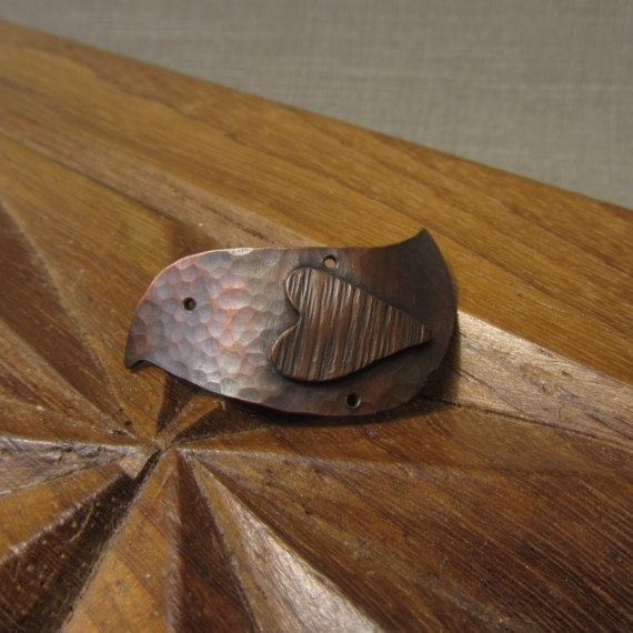 Oxidised Copper Lovebird Charm - Hammered and Lines