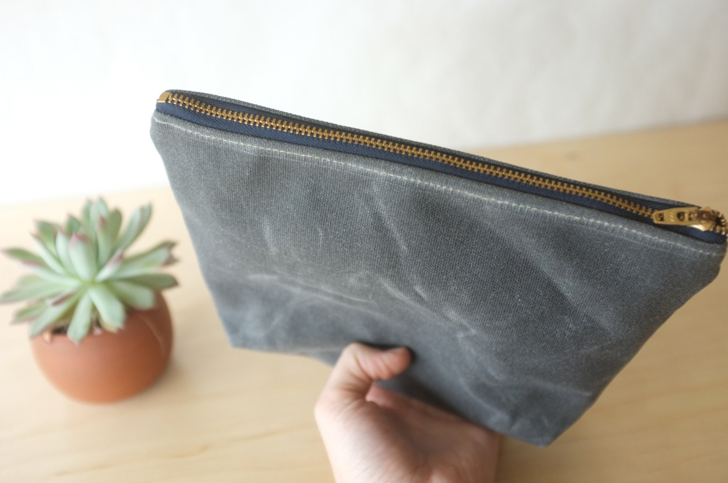 Waxed Canvas Zip Pouch // Lined With Organic Cotton // Pencil Case
