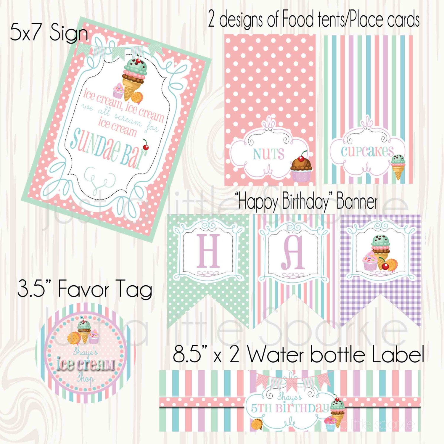 Ice Cream Party DIY set, YOU Print, Personalized Ice Cream Shop birthday set, Ice Cream Shop invite