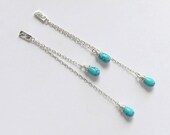 Long Dangle Earrings - Sterling Silver Chain Earrings - Turquoise Drops Earrings - Long Post Earrings
