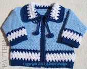 PDF Instant Download - Crochet Pattern 046 - Blue Baby Jacket - 3, 6, 12, 24 months
