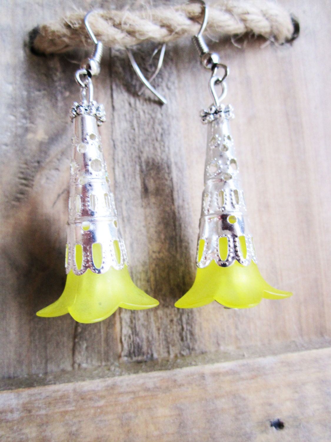 Frosted Yellow Lucite Flower Earrings