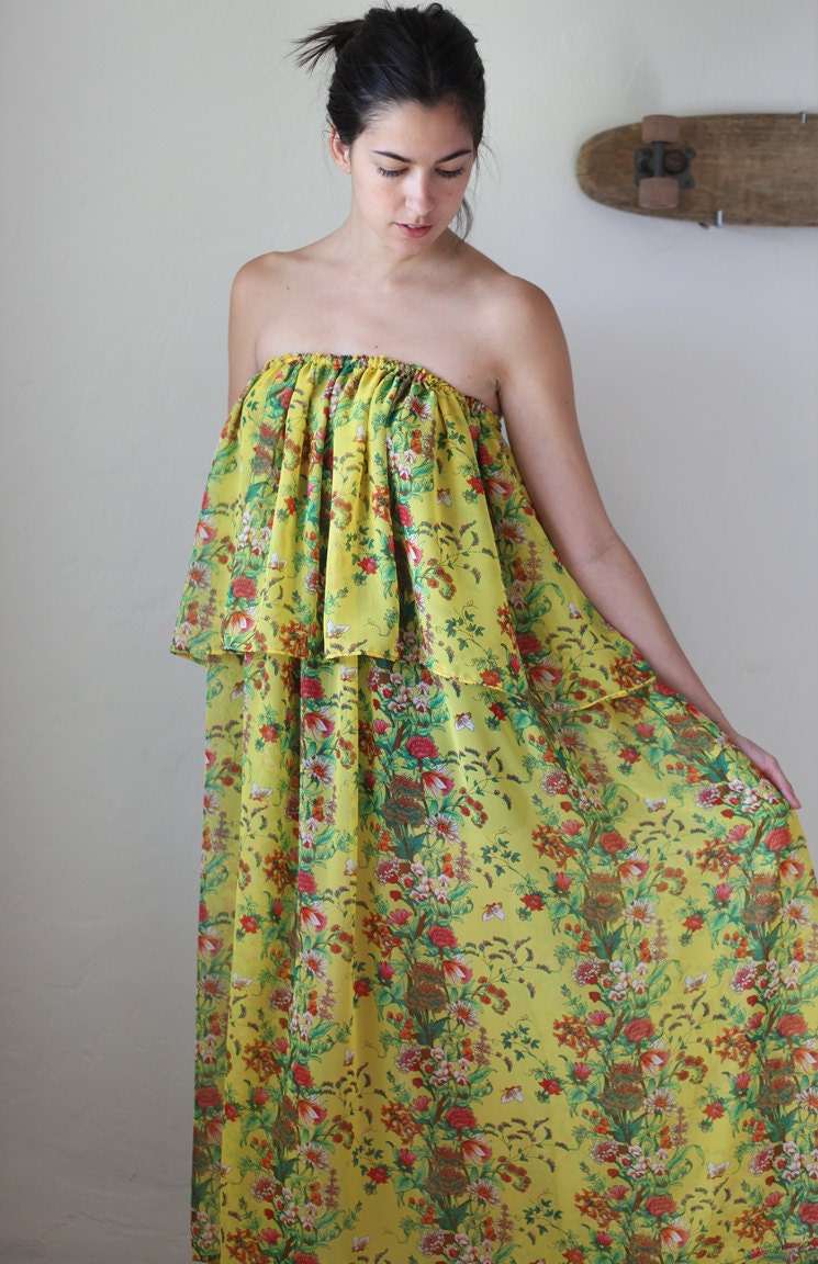 yellow floral chiffon maxi dress