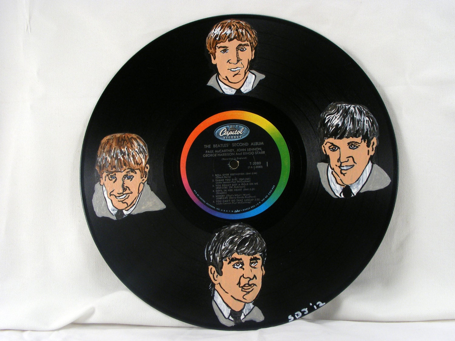 The Beatles Hand Painted on The Beatles Second Album Upcycled Record