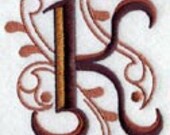 Machine Embroidered Scrollwork Ornate Monogram Kitchen Towel and Dishcloth Set, Deorative Machine Embroidery