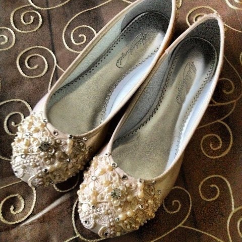 Ivory Snowflake Bridal Ballet Flats Wedding Shoes - Any Size - Pick your own shoe color and crystal color