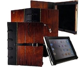 Distressed  Red Oak iPad Tome Case - wood and leather iPad case