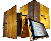 Distressed Golden Oak iPad Tome Case - Wood and Leather iPad Case
