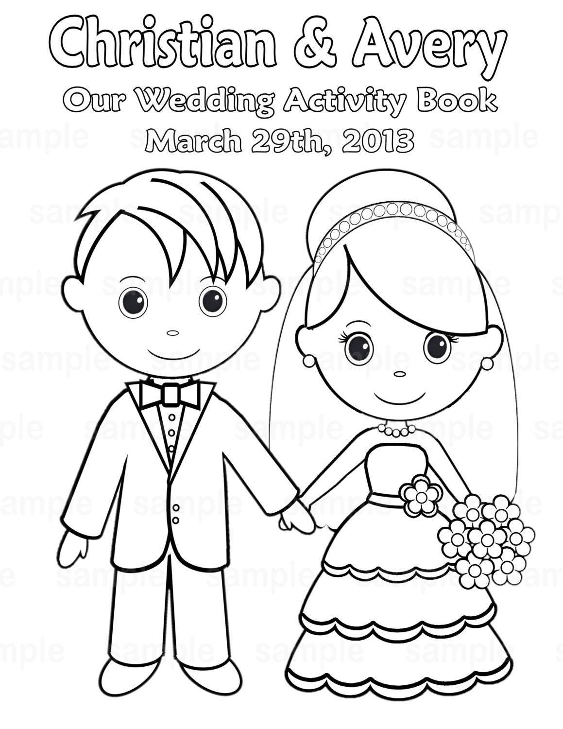 Printable Personalized Wedding coloring activity by SugarPieStudio
