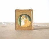 Orange and mint fox necklace- reclaimed recycled hand painted foxy necklace