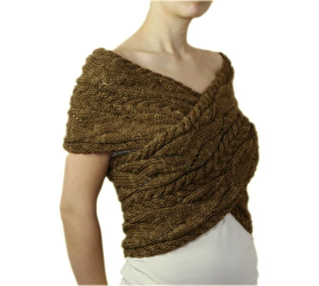 Chocolate Brown Cross Vest  -  Knit Bolero - Sweater - Shrug -  Spring Fall Winter Fashion - Women Teens Accessories