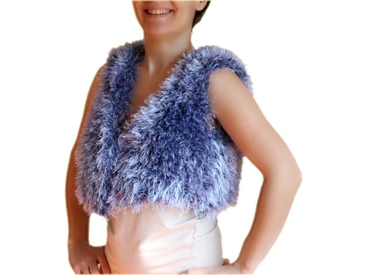 Faux Fur Knit Vest in Blue -  Spring Fall Winter Fashion - Women Teens Accessories